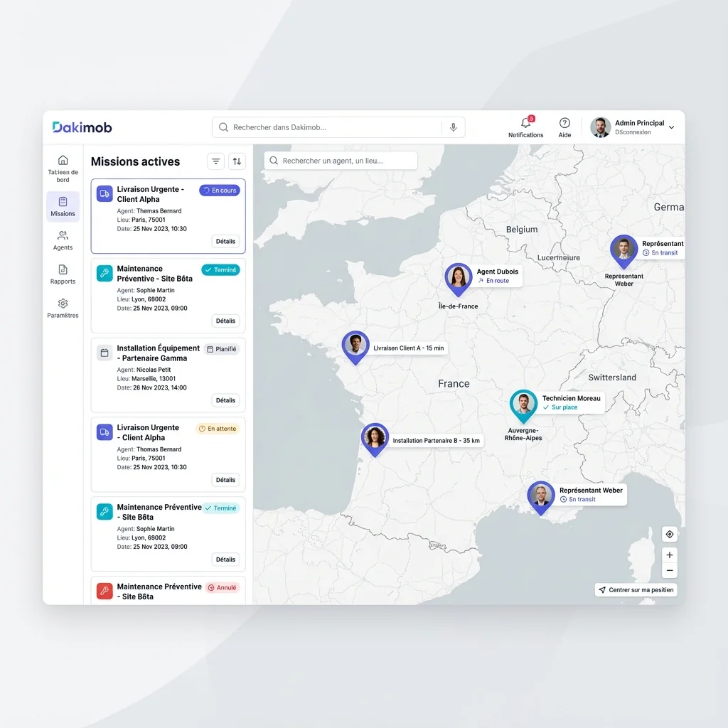 Interface Dakimob - Gestion des missions